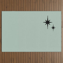 1950s Atomic Age Minimalist Starburst Pair in Black and 50s Celadon Teal Solid Outdoor Rug