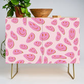 70s retro pink smiles pattern Credenza