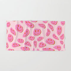 70s retro pink smiles pattern Bath Towel