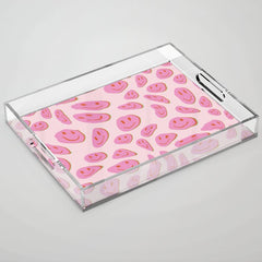 70s retro pink smiles pattern Acrylic Tray