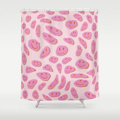 70s retro pink smiles pattern Shower Curtain