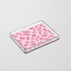 70s retro pink smiles pattern Acrylic Tray