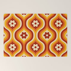 70s Groovy Daisy Ovals Pattern Welcome Mat