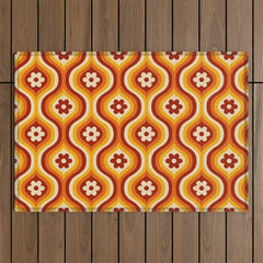 70s Groovy Daisy Ovals Pattern Outdoor Rug
