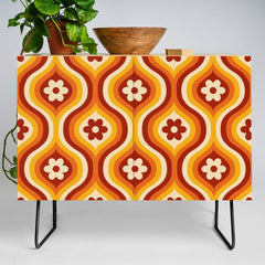 70s Groovy Daisy Ovals Pattern Credenza
