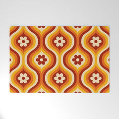 70s Groovy Daisy Ovals Pattern Welcome Mat