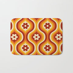 70s Groovy Daisy Ovals Pattern Bath Mat