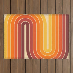 70s Retro Vintage Style Geometric Design 371 Autumn Outdoor Rug