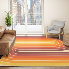 70s Retro Vintage Style Geometric Design 371 Autumn Rug