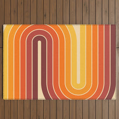 70s Retro Vintage Style Geometric Design 371 Autumn Outdoor Rug