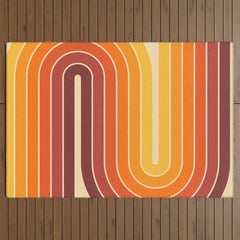 70s Retro Vintage Style Geometric Design 371 Autumn Outdoor Rug