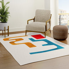 Falling Down' Paper Collage Fun Colorful Shapes Mid Century Minimal Abstract Art by Ejaaz Haniff Rug