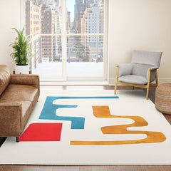 Falling Down' Paper Collage Fun Colorful Shapes Mid Century Minimal Abstract Art by Ejaaz Haniff Rug