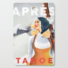 "Apres Tahoe" Cute Retro Pinup Girl Ski Art Cutting Board