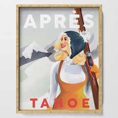 "Apres Tahoe" Cute Retro Pinup Girl Ski Art Serving Tray
