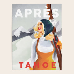 "Apres Tahoe" Cute Retro Pinup Girl Ski Art Poster