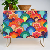 70s rainbow flowers sunset colors Credenza