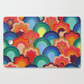 70s rainbow flowers sunset colors Cutting Board