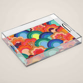 70s rainbow flowers sunset colors Acrylic Tray