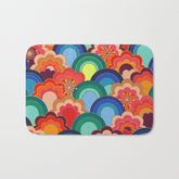 70s rainbow flowers sunset colors Bath Mat