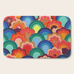 70s rainbow flowers sunset colors Bath Mat
