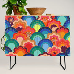 70s rainbow flowers sunset colors Credenza