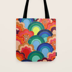 70s rainbow flowers sunset colors Tote Bag