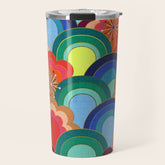 70s rainbow flowers sunset colors Travel Mug