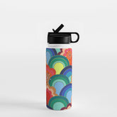 70s rainbow flowers sunset colors Water Bottle