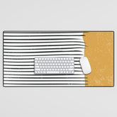 (White Background) Mid Century Modern Minimalist Rothko Inspired Color Field With Lines Geometric Style Desk Mat