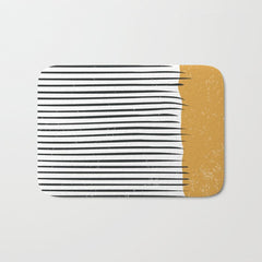 (White Background) Mid Century Modern Minimalist Rothko Inspired Color Field With Lines Geometric Style Bath Mat