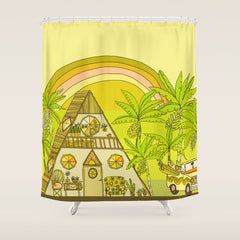 a frame simple living // banana pancakes // retro surf art by surfy birdy Shower Curtain