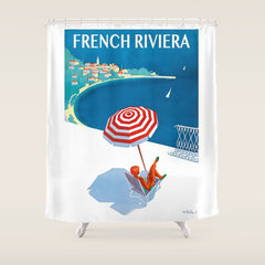 1954 FRENCH RIVIERA Travel Poster Shower Curtain