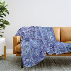 18th Century Isfahan Persian Rug Pattern in Blue Throw Blanket