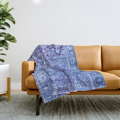 18th Century Isfahan Persian Rug Pattern in Blue Throw Blanket