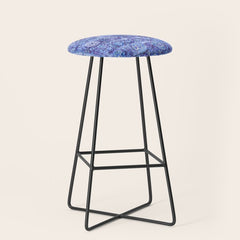 18th Century Isfahan Persian Rug Pattern in Blue Stool