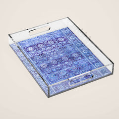 18th Century Isfahan Persian Rug Pattern in Blue Acrylic Tray