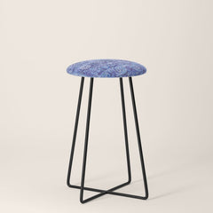 18th Century Isfahan Persian Rug Pattern in Blue Stool