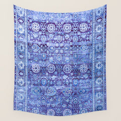 18th Century Isfahan Persian Rug Pattern in Blue Wall Tapestry