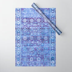18th Century Isfahan Persian Rug Pattern in Blue Wrapping Paper