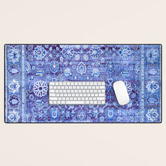 18th Century Isfahan Persian Rug Pattern in Blue Desk Mat