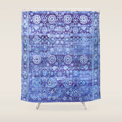 18th Century Isfahan Persian Rug Pattern in Blue Shower Curtain
