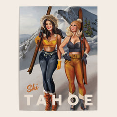 "Ski Tahoe" Cute Pinup Girls Skiing Wall Art Poster