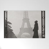 1920 Woman at the Gate, Eiffel Tower black and white photography / jazz age black & white photograph Welcome Mat