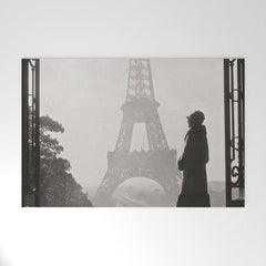 1920 Woman at the Gate, Eiffel Tower black and white photography / jazz age black & white photograph Welcome Mat