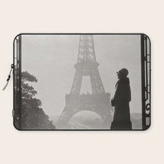1920 Woman at the Gate, Eiffel Tower black and white photography / jazz age black & white photograph Laptop Sleeve