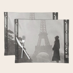 1920 Woman at the Gate, Eiffel Tower black and white photography / jazz age black & white photograph Placemat