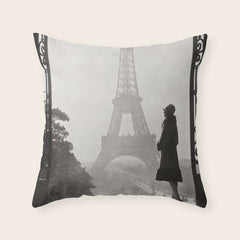 1920 Woman at the Gate, Eiffel Tower black and white photography / jazz age black & white photograph Throw Pillow