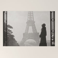 1920 Woman at the Gate, Eiffel Tower black and white photography / jazz age black & white photograph Welcome Mat