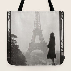 1920 Woman at the Gate, Eiffel Tower black and white photography / jazz age black & white photograph Tote Bag